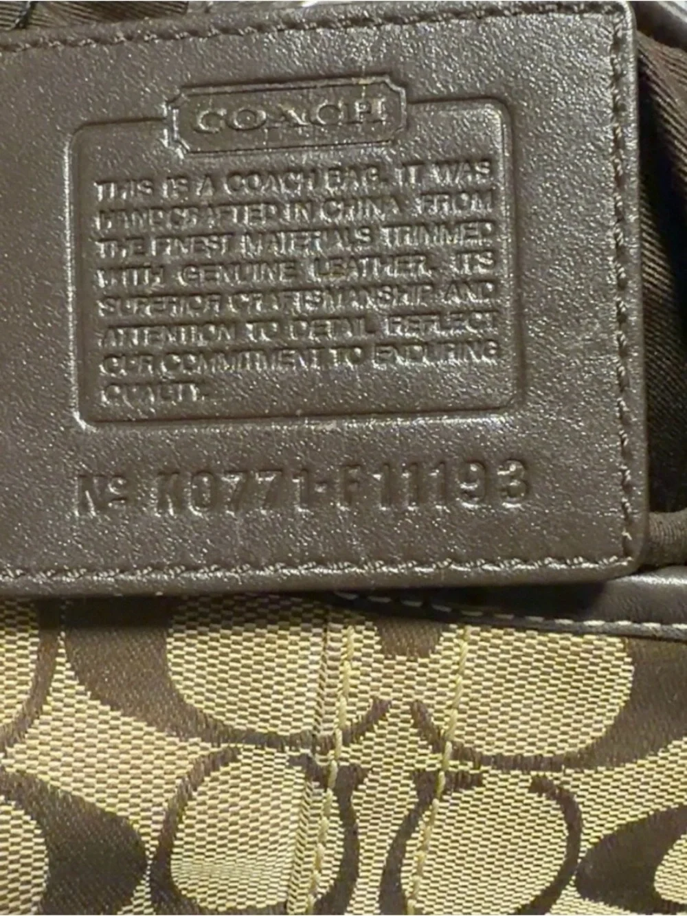 Coach Brown/Tan Signature Canvas Shoulder Bag with Dark Brown Leather Trim